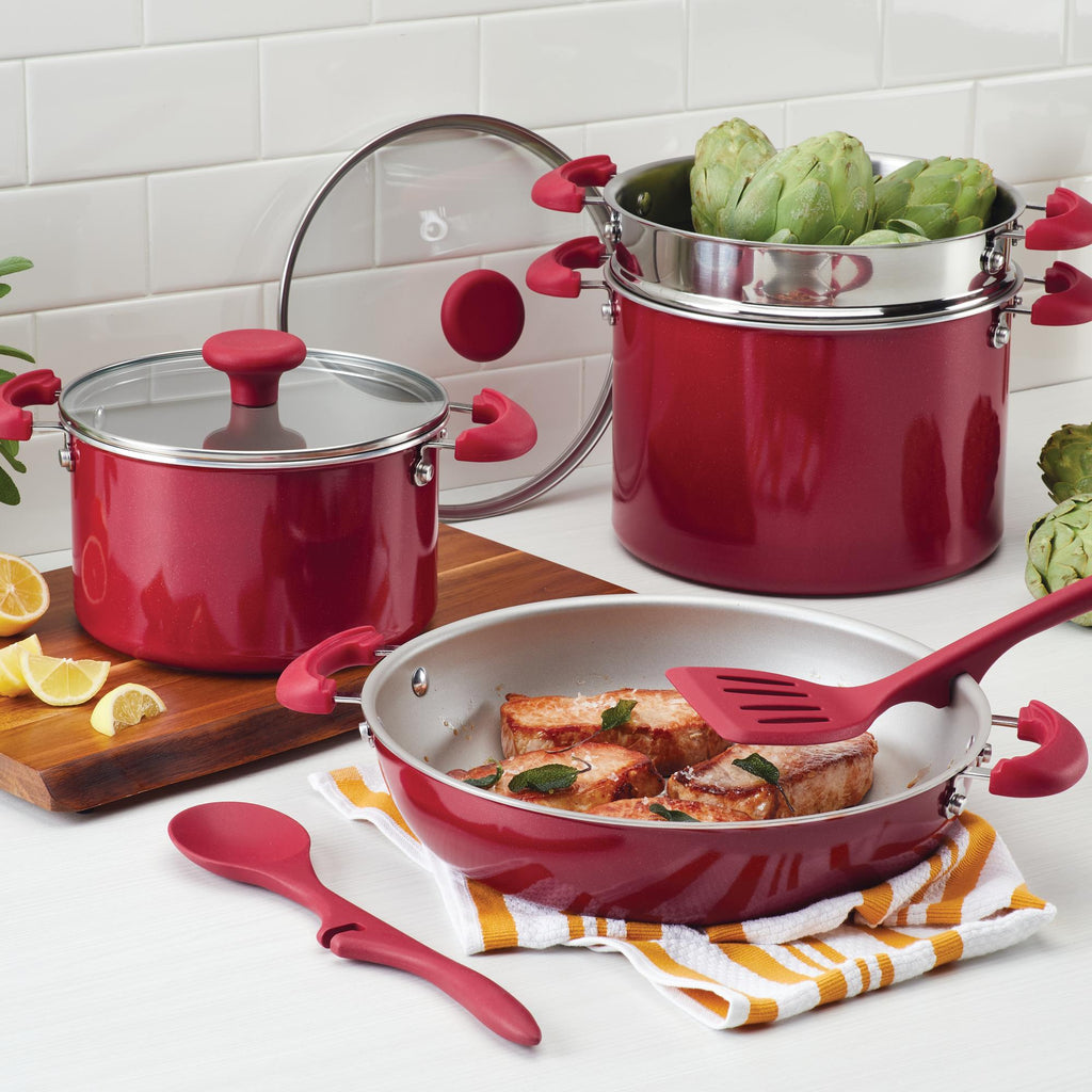 Create Delicious 13-Piece Hard Anodized Nonstick Induction Cookware Set, Red Shimmer