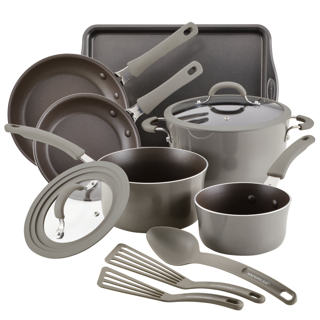 Rachael Ray 12-piece Cucina Porcelain Cookware Set, Sea Salt Gray