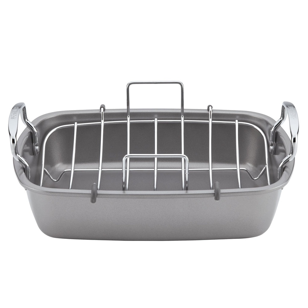 Anolon Tri-Ply Clad Stainless Steel 17-inch x 12.5-inch Rectangular Roaster with Nonstick Rack