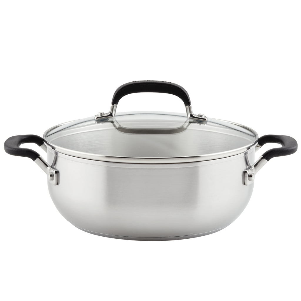 KitchenAid 3-Ply Base Stainless Saucepan with Pour Spouts, 1.5 Quart,  Brushed Stainless Steel