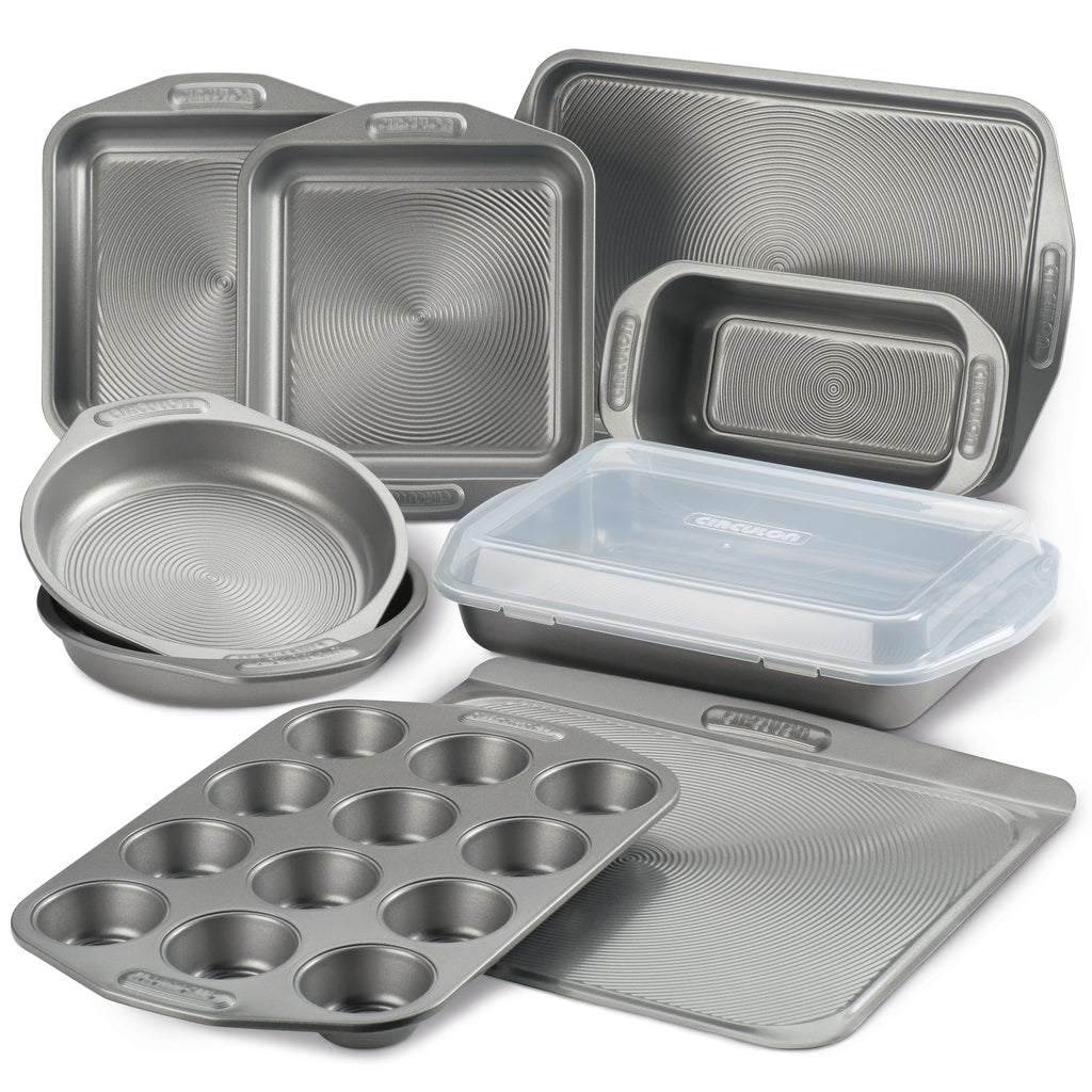All-Clad Pro-Release Nonstick Bakeware Set Including Round Cake, Loaf Pan,  Cooling & Baking Rack, 5 piece, Gray 