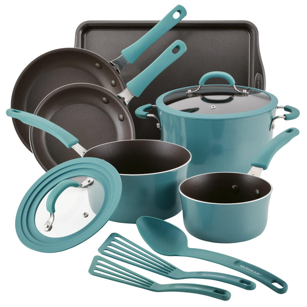 RACHAEL RAY-12 - Piece Cucina Hard Porcelain Enamel Nonstick Cookware Set -  (Sea Salt Gray)