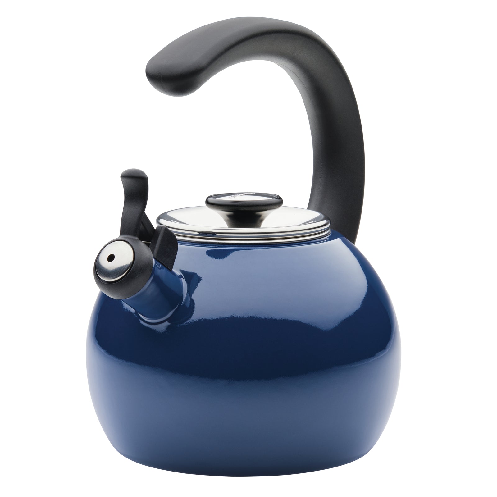 Circulon Enamel On Steel 2 Qt. Whistling Teakettle with Flip Up Spout Navy