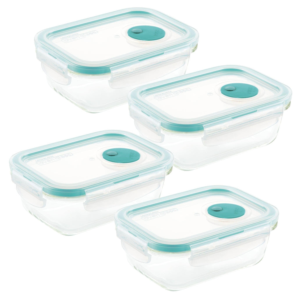 4-Piece Rectangular Glass Food Container with Vent Lid – The House